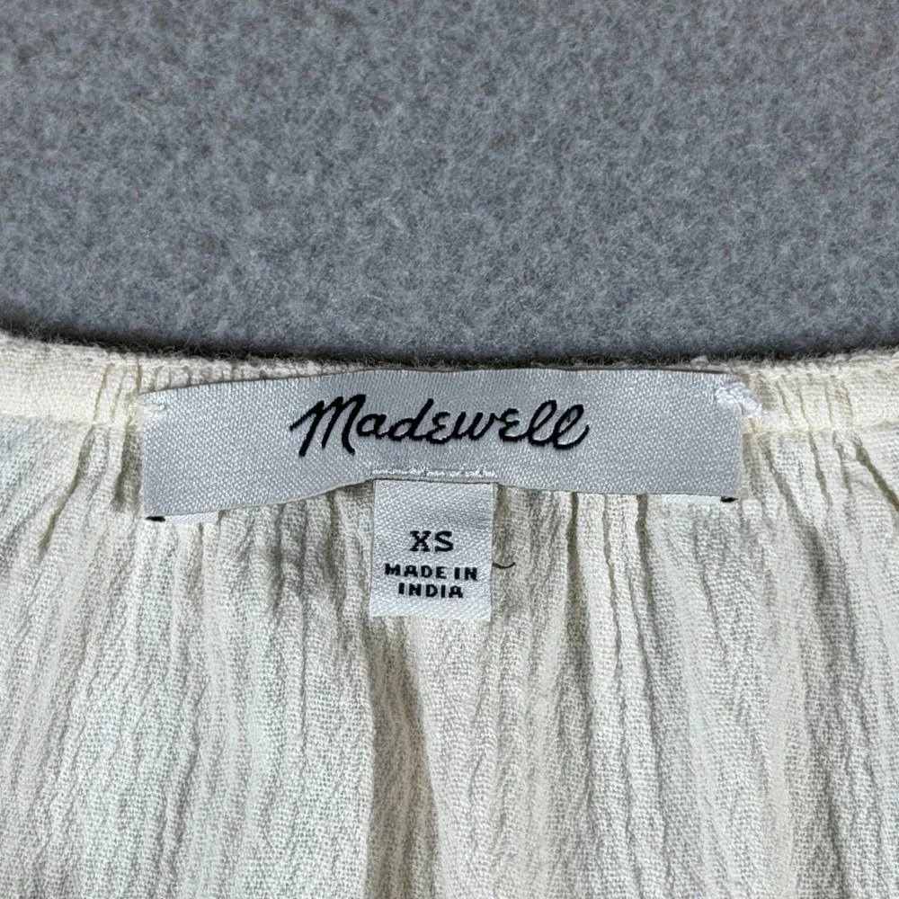 Madewell MD132 Cream Embroidered‎ Cotton Crinkle Gauze Peasant Blouse XS SP21